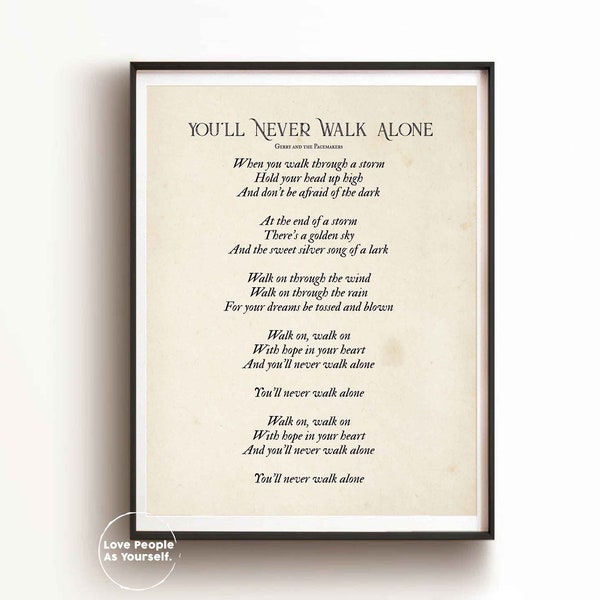 You'll Never Walk Alone Lyrics, Liverpool Fan, Gerry and the Pacemakers Dad Christmas Gift Lyrics Print Home Decor Friendship Print for Him