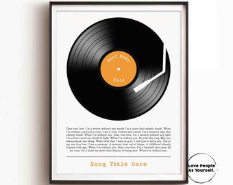 Personalized Song Lyrics Record Print, Anniversary Gift