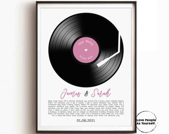 Personalized Record Print, Printable Wall Art, Anniversary Custom Vinyl Poster, Favorite Song, Record Lyric, Wedding Song Lyrics First Dance