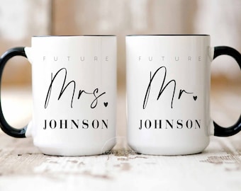 Future Mr and Mrs Mugs, Personalized Wedding Mug Set, New Bride Groom, Custom Husband Wife Coffee Cup, Engagement Newly Wed, Gift for Couple