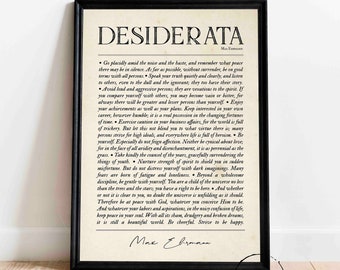 Desiderata Poem, Max Erhmann Print, Desiderata Poster, Poetry Wall Art, Fathers day Graduation Gift, Inspirational Motivational Gifts Framed