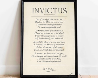 Invictus Poem, William Ernest Henley Print, Fathers day Gift Poetry Wall Art Inspirational Quote Gift Framed Motivational Print Office Decor