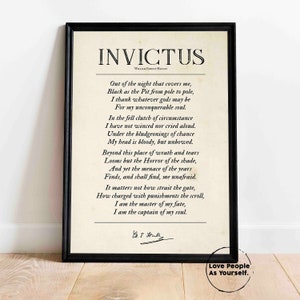 Invictus Poem, William Ernest Henley Print, Fathers day Gift Poetry Wall Art Inspirational Quote Gift Framed Motivational Print Office Decor