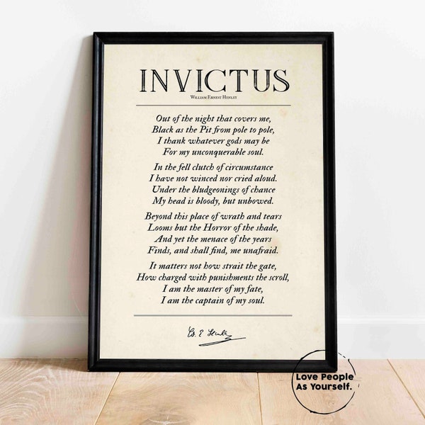 Invictus Poem, William Ernest Henley Print, Fathers day Gift Poetry Wall Art Inspirational Quote Gift Framed Motivational Print Office Decor