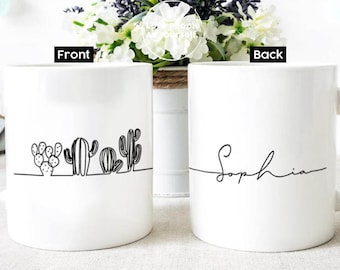 Personalized Cactus Coffee Mug, Cute Plant Lover Gift