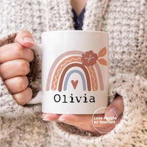 Personalisierte Regenbogen-Becher, benutzerdefinierte Name Aquarell Regenbogen Becher, Regenbogen-Becher, personalisierte Geburtstagsgeschenk, personalisierte Becher, personalisierte Becher Tasse