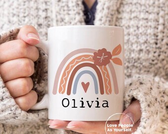 Personalized Rainbow Mug, Custom Name Watercolor Rainbow Mug, Rainbow Mug, Personalized Birthday Gift, Customized Mug, Personalised Mug Cup