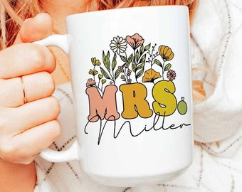 Wildflowers Mrs Mug, Personalized Mrs Gift, Bride To Be Gift Mug, Custom Gift For Bride Mug Wedding Gifts Bridal Shower Gift Bridal Gift Cup