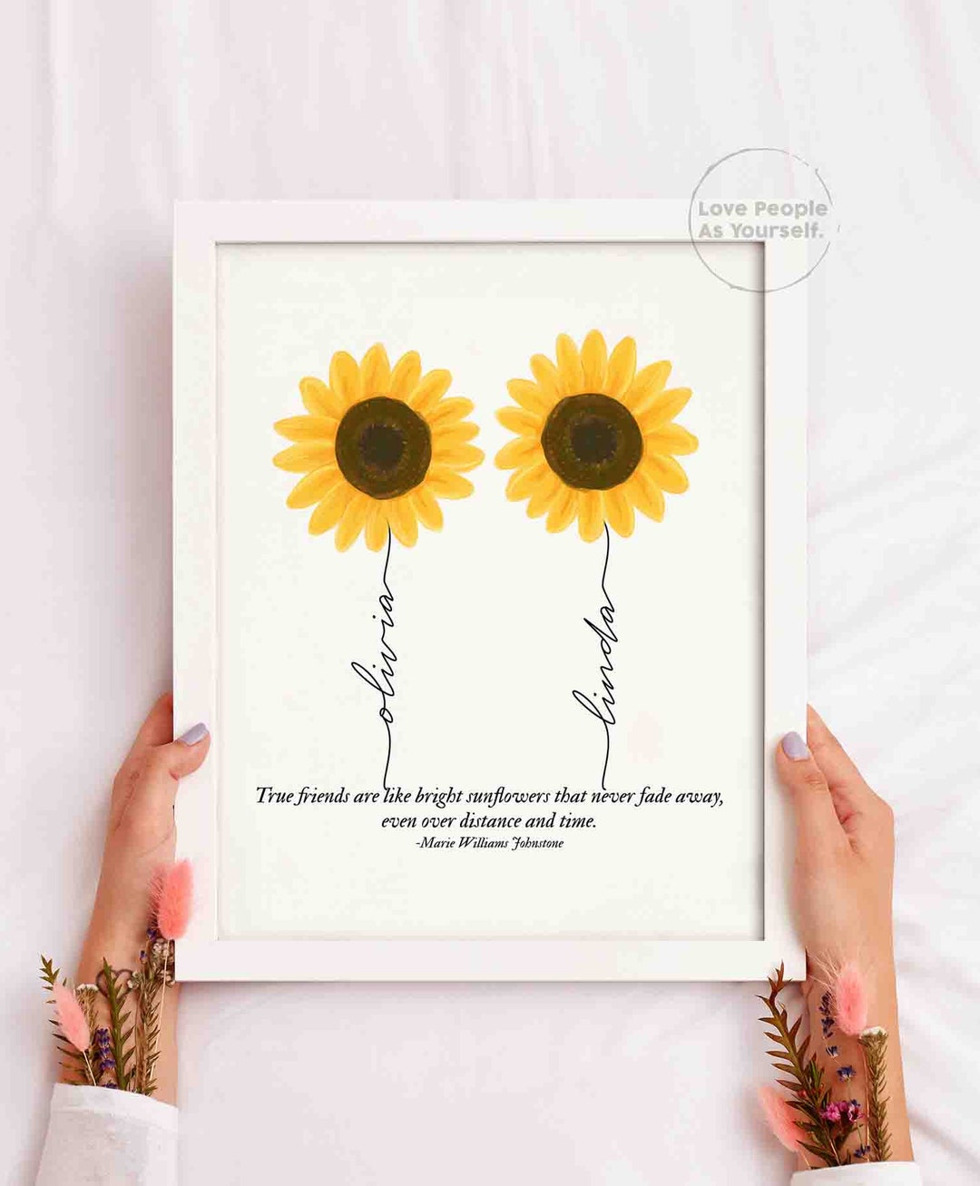 Personalized Sunflower Friendship Print, Custom Best Friend Gift