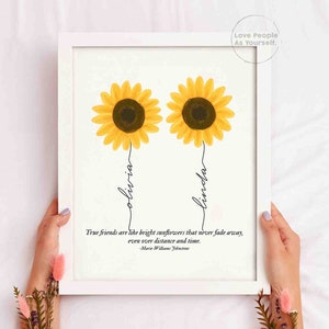 Personalized Sunflower Friendship Print, Custom Best Friend Gift, Friendship Gift, Bestie Sister Gifts, Family Custom Name BFF Birthday Gift
