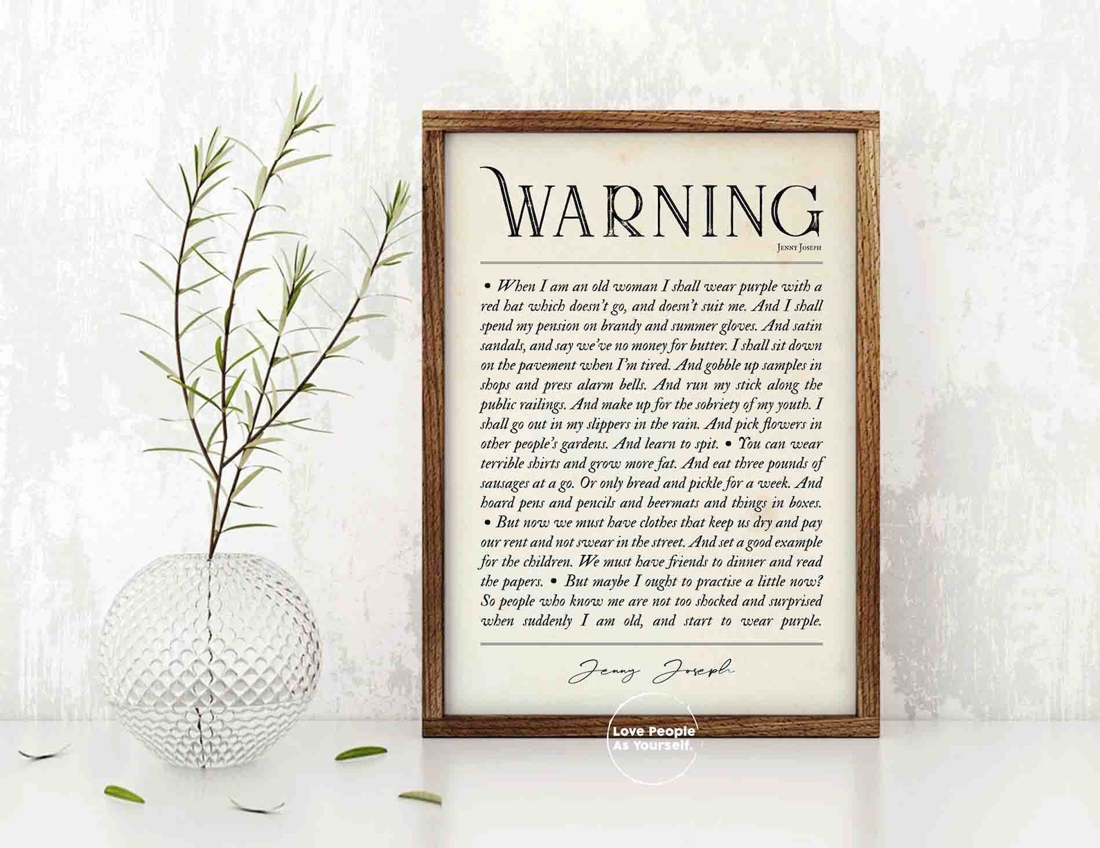 Warning Poem Print, Jenny Joseph, When I Grow Old I Shall Wear Purple Poem Framed Poetry Gift