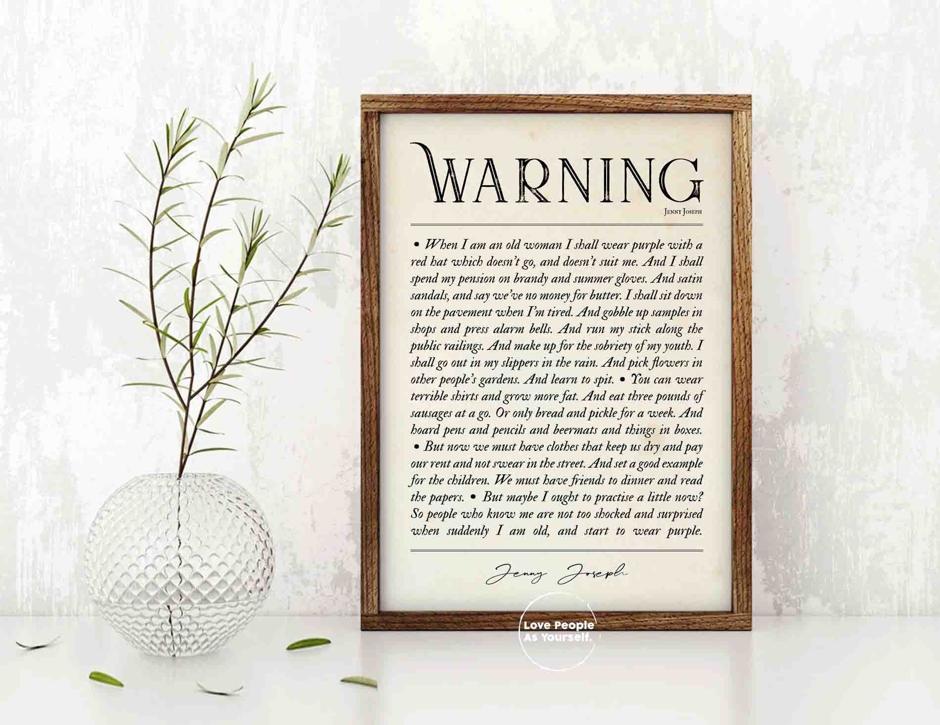 Warning Poem Print Jenny Joseph When I Grow Old I Shall Wear Etsy UK
