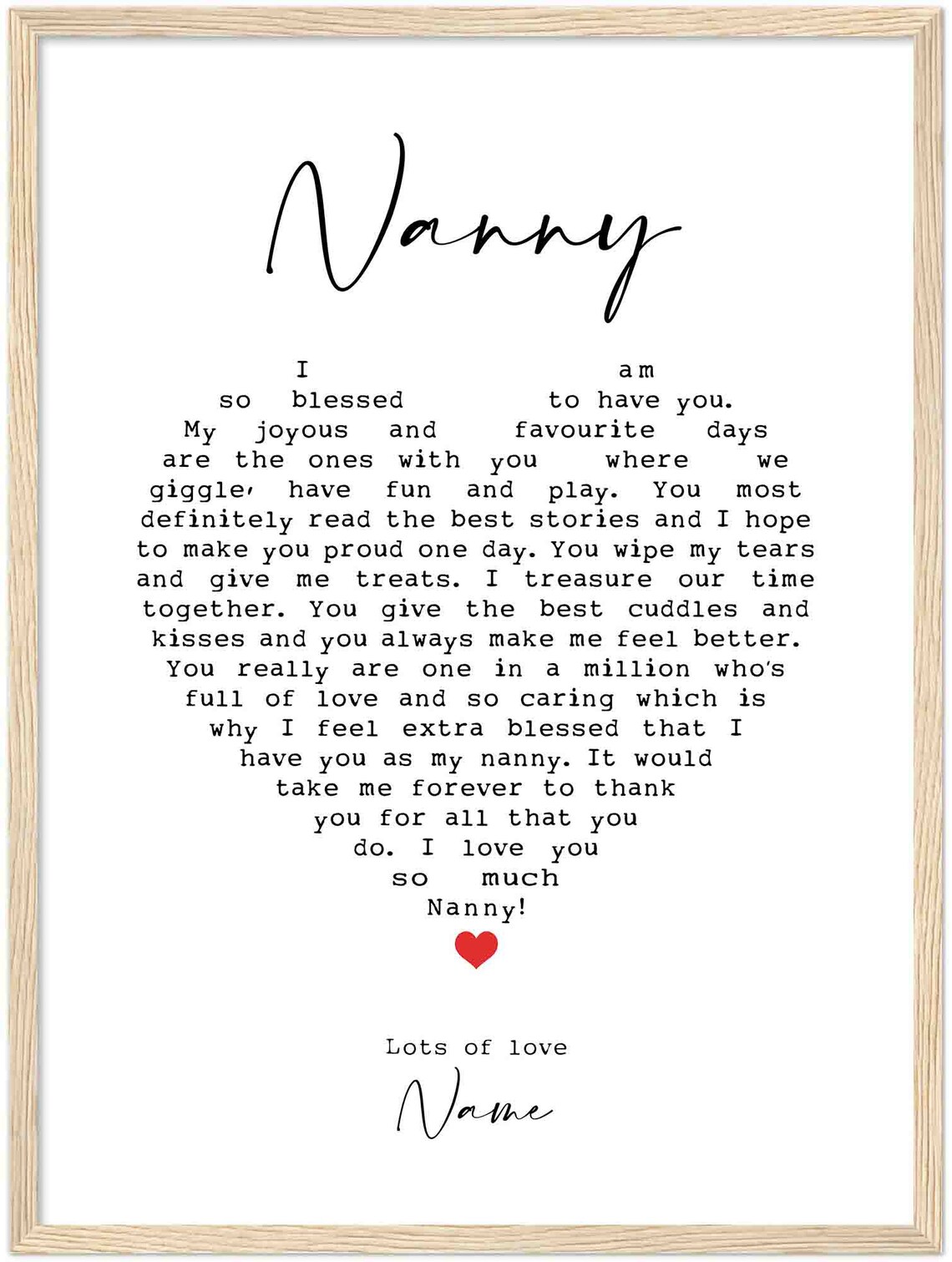 Personalized Nanny Nannie Poem Framed Print Custom Nanny Etsy