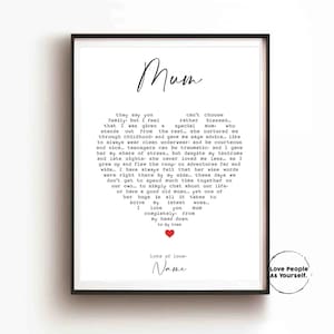 Personalized Mum Poem Framed Print, Custom Mothers Day Gift, Heart Gift for Mum, Mum Birthday Gift, A poem for Mum Gift for Mummy from Child