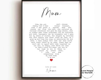 Personalized Mum Poem Framed Print, Custom Mothers Day Gift, Heart Gift for Mum, Mum Birthday Gift, A poem for Mum Gift for Mummy from Child