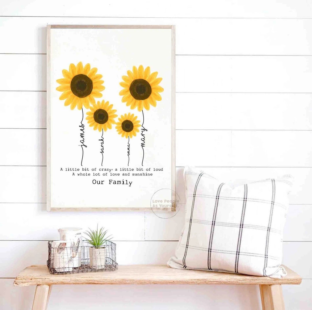 Personalized Sunflower Family Print, Custom Names, Housewarming