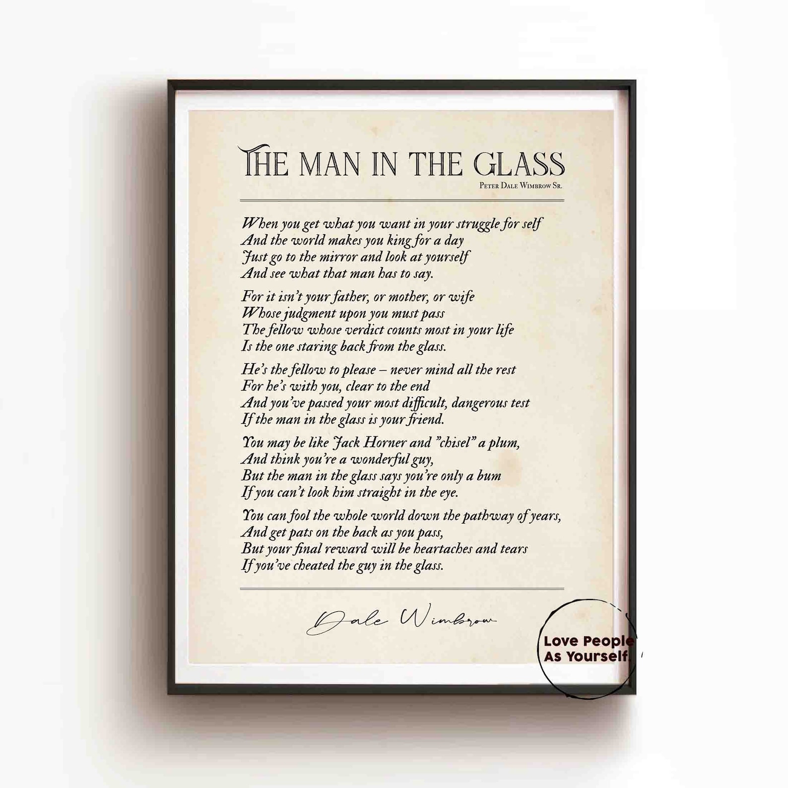 The Man in the Glass Poster Print Dale Wimbrow Poem Poetry - Etsy