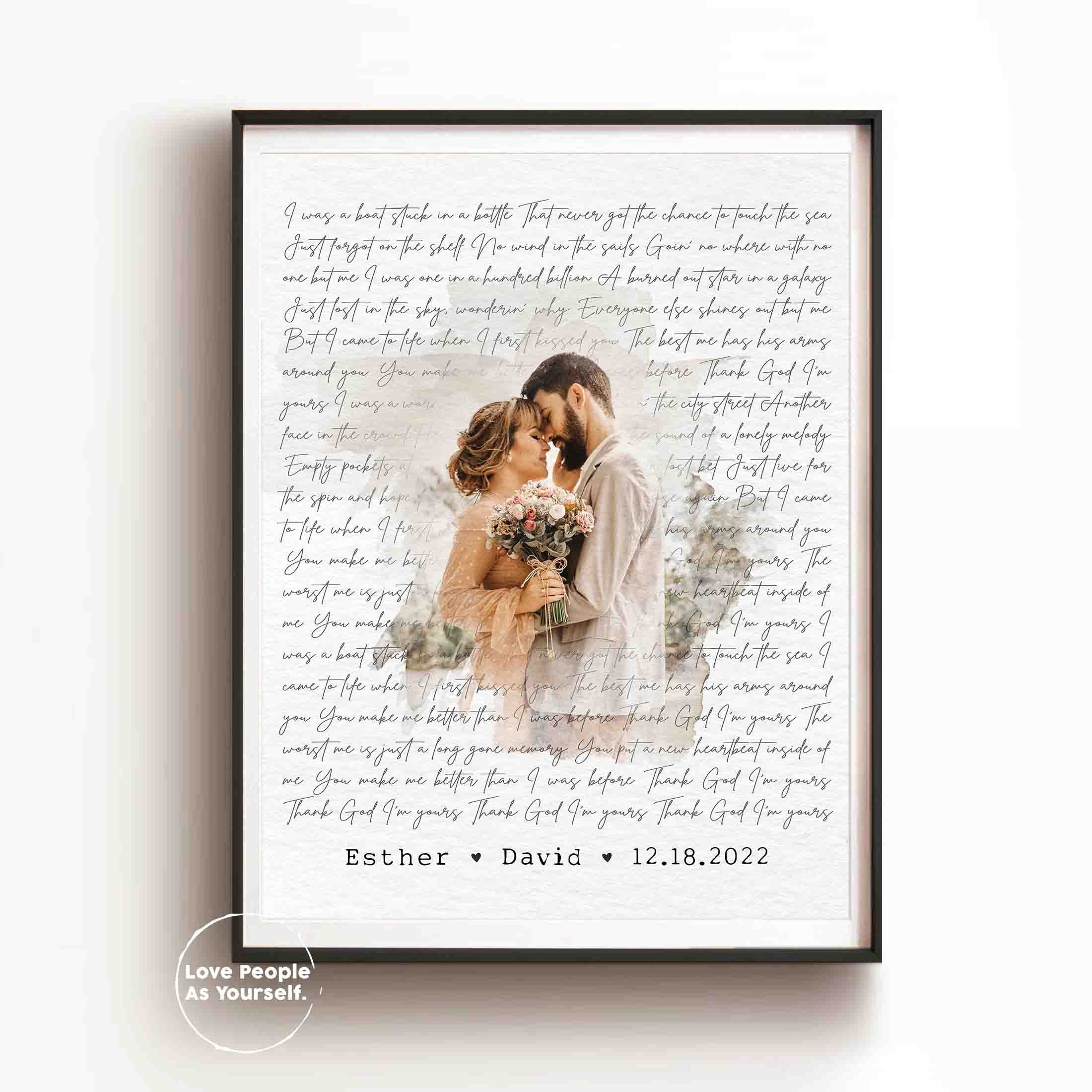 Personalized Wedding Gift for Couple, Wedding Song Lyrics, First Dance Portrait Gift, Watercolor Print Anniversary song sign Newly Wed Gifts