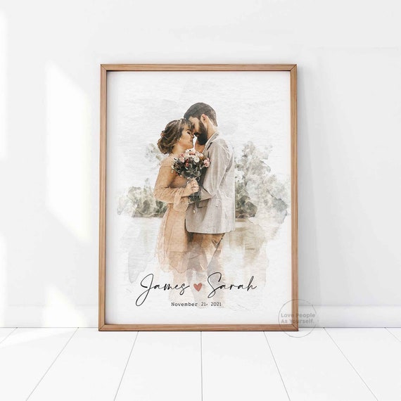 Personalized Wedding Gift for Couple, Personalized Portrait Gift Watercolor  Print Custom Photo Anniversary Gift Newly Wed Gifts Digital Copy