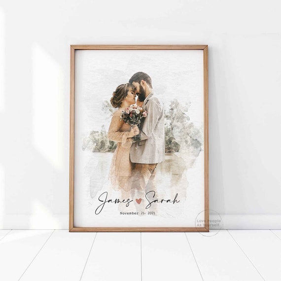 Personalized Wedding Gift for Couple, Personalized Portrait Gift Watercolor  Print Custom Photo Anniversary Gift Newly Wed Gifts Digital Copy 