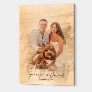 Custom Photo on Wood, Wedding Portrait Gift Engraved Photo Watercolor Style, Custom photo Art, Personalized from Photo, Couple wedding gifts zdjęcie 9