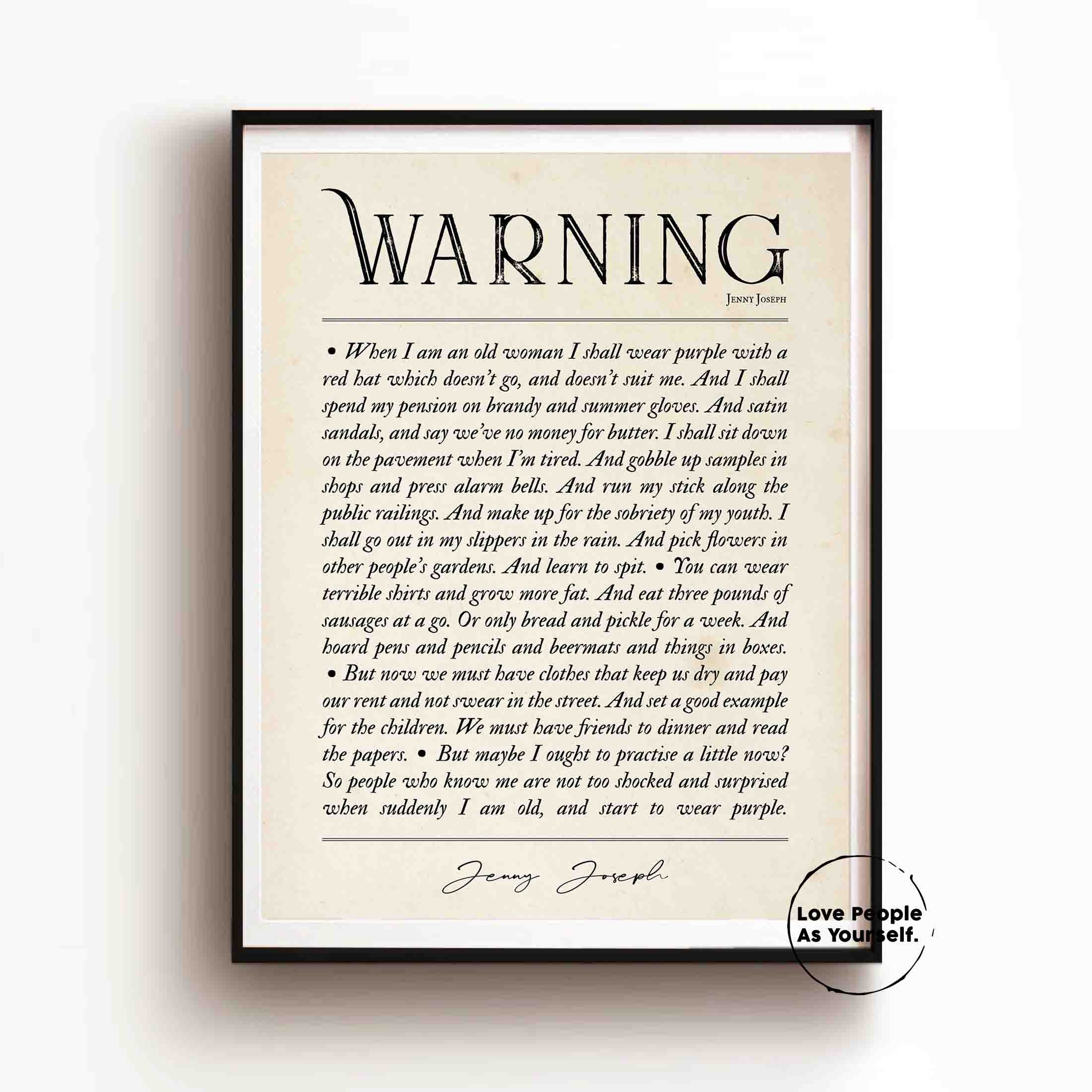 Warning Poem Print Jenny Joseph When I Grow Old I Shall Wear Etsy