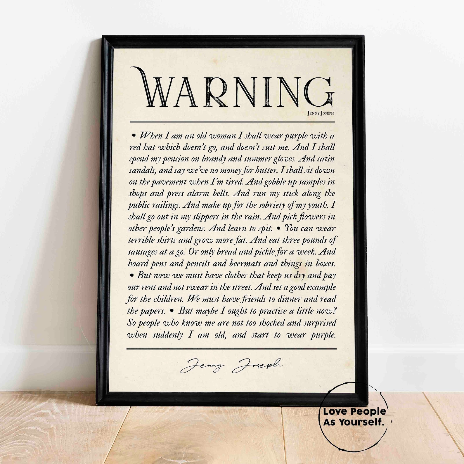 Warning Poem Print, Jenny Joseph, When I Grow Old I Shall Wear Purple Poem Framed Poetry Gift