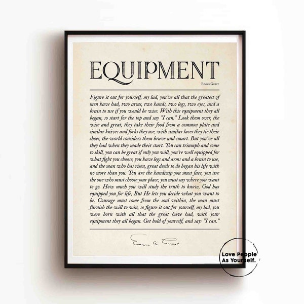 Equipment Poem by Edgar Guest Poster Print, Poetry Wall Art Inspirational Gift Idea Home Office Wall Decor Antique Style Vintage Paper Print