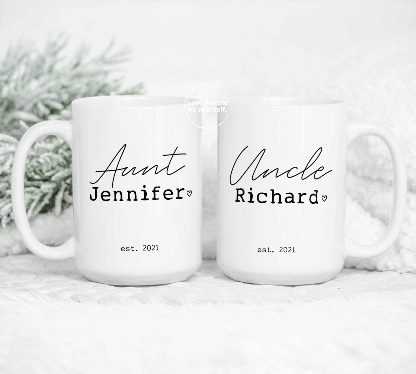 Pregnancy Announcement Uncle To Be Aunt And Uncle Gift Baby Reveal Gift Ceramic Coffee Mug Set Aunt To Be Gift For New Aunt Uncle
