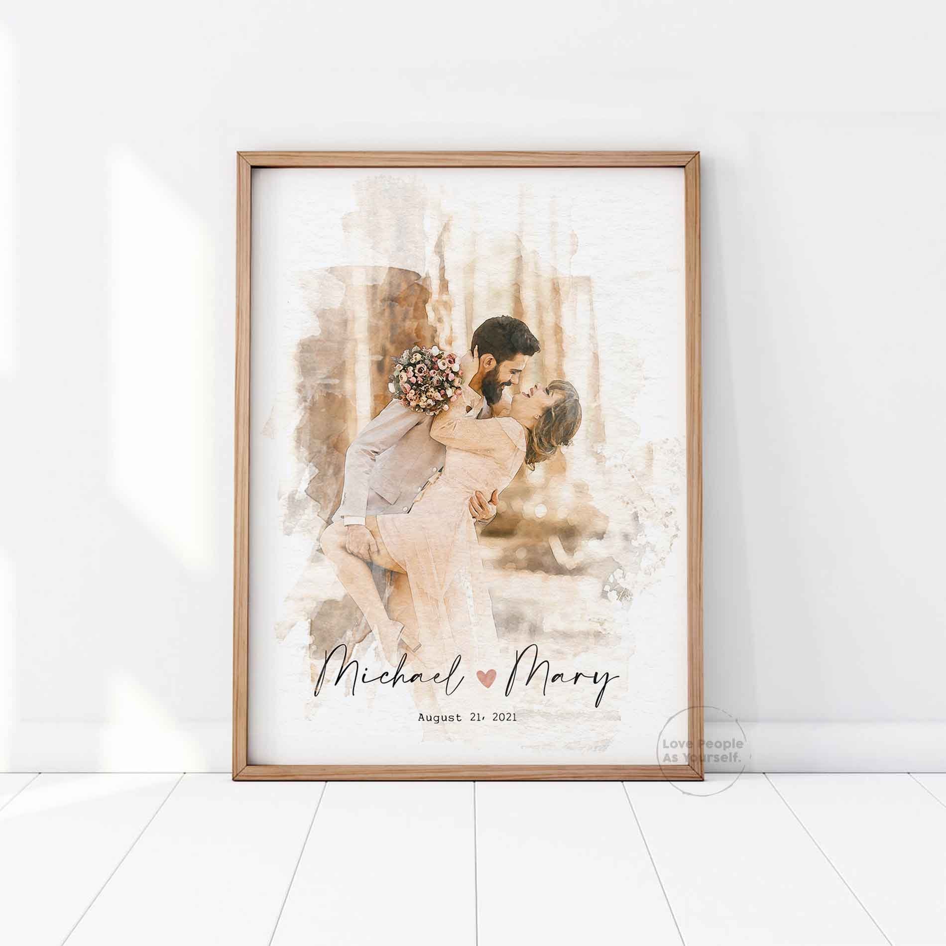 Personalized Wedding Gift for Couple, Personalized Portrait Gift Watercolor  Print Custom Photo Anniversary Gift Newly Wed Gifts Digital Copy 
