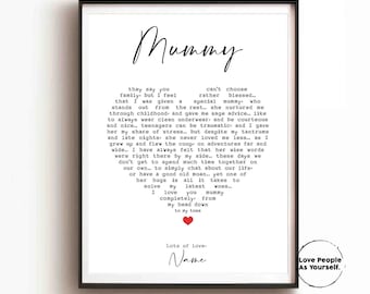 Impressão emoldurada de poema de múmia personalizado, presente de dia das mães personalizado, presente para mãe, presente de aniversário, presente de múmia, presente para múmia de crianças