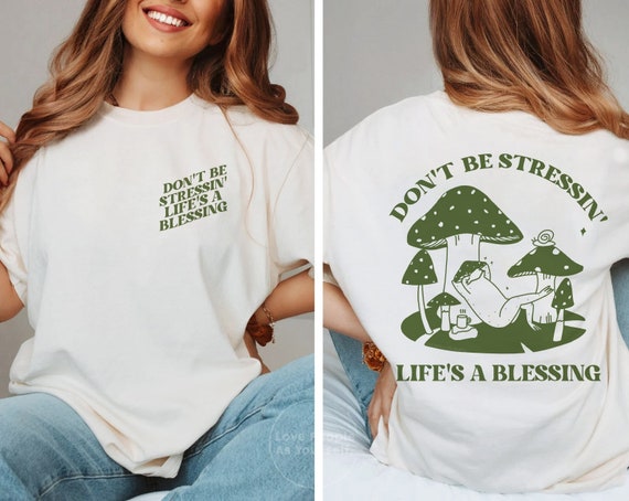 Groovy Frog Tshirt, Positive Froggy Shirt, Dont Be Stressin Oversized Summer Tee Trendy Cottagecore Froggy Tee Cute VSCO girl Tee Toad Retro