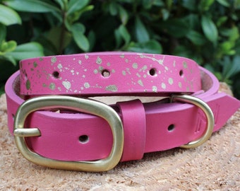 Collier pour chien en cuir rose personnalisé | Collier pour chien en cuir | Collier pour animal de compagnie en laiton massif | Collier de chien personnalisé en cuir | Cadeaux pour les amoureux des chiens