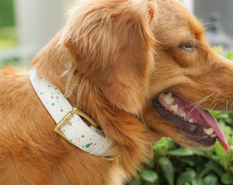 White Leather Dog Collar | Paint Splash Dog Collar Leather | Custom Leather Dog Collar | Dog Collar | Gifts for Dog Lover | Dog Accessories