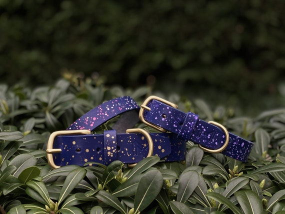 Personalized Dark Blue Leather Dog Collar Designer Dog 