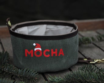 Personalized Christmas Dog Travel Bowl | Collapsible Water Bowl | Waterproof Dog Bowl | Food Water Bowl | Personalized Dog Food Container