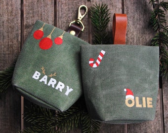 Personalized Christmas Dog Treat Bag | Dog Treat Pouch | Dog Poop Bag Holder | Canvas Treat Bag For Horses and Dogs | Dogs Poo Travel Bag