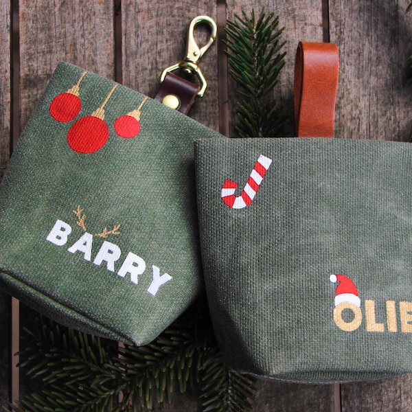 Personalized Christmas Dog Treat Bag | Dog Treat Pouch | Dog Poop Bag Holder | Canvas Treat Bag For Horses and Dogs | Dogs Poo Travel Bag