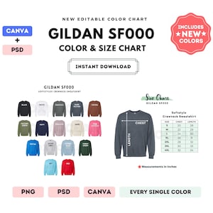 SF000 Color + Size Chart | EDITABLE Canva Template | SF000 Crewneck Sweatshirt | SF000 Size Chart | CANVA + PSD Editable Color Chart