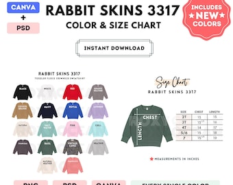 Rabbit Skins 3317 Color + Size Chart | EDITABLE Canva Template | 3317 Toddler Crewneck Sweatshirt | 3317 Size Chart | CANVA + PSD Editable