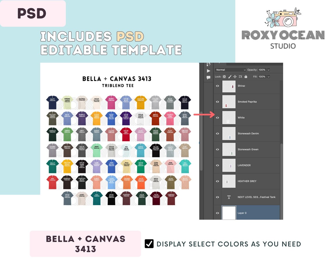 Bella Canvas 3413 Color + Size Chart | EDITABLE Canva Template | 3413 ...