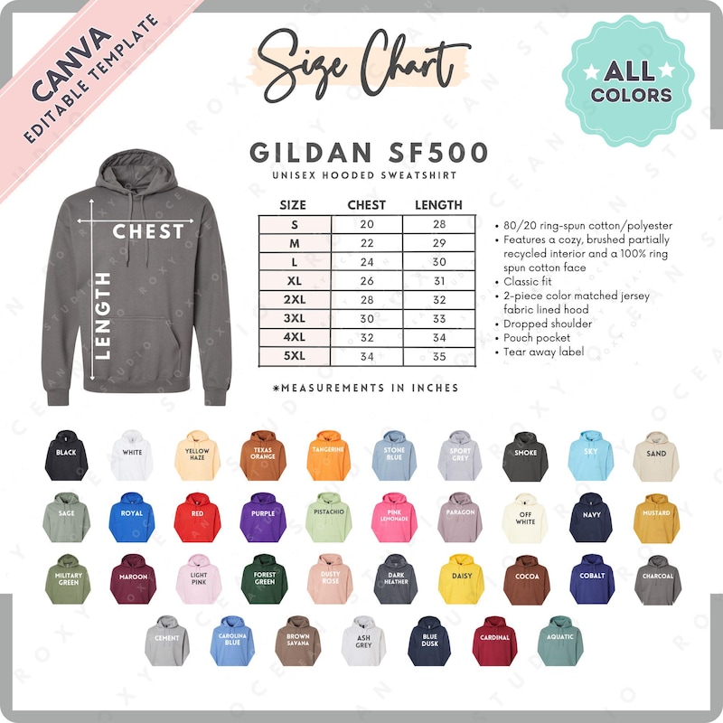Gildan Sf 500 Size Chart - Etsy