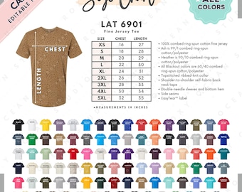 Semi Editable LAT Apparel 6901 Size + Color Chart • LAT Men's Fine