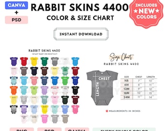Rabbit Skins 4400 Color + Size Chart | EDITABLE Canva Template | 4400 Infant Baby Rib Bodysuit | 4400 Size Chart | CANVA + PSD Editable