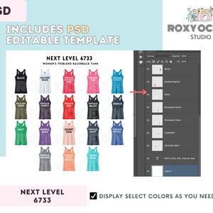 Tabella colori e taglie Next Level 6733 / Modello Canva modificabile / Canotta da donna Triblend Racerback 6733 / Tabella taglie 6733 / CANVA + PSD modificabile immagine 3