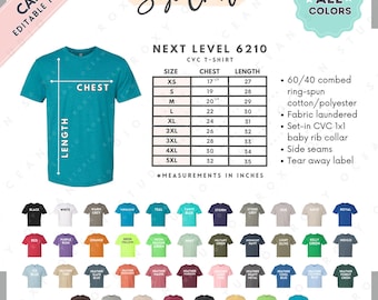 Next Level 6211 Long Sleeve T-shirt Size Chart (digital Download