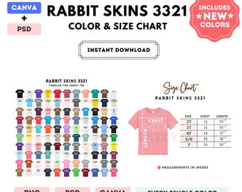 Rabbit Skins 3321 - Tabela de Cores e Tamanhos | Modelo EDITÁVEL no Canva | Camiseta Infantil 3321 em Malha | Tabela de Tamanhos 3321 | Modelo Editável em CANVA + PSD