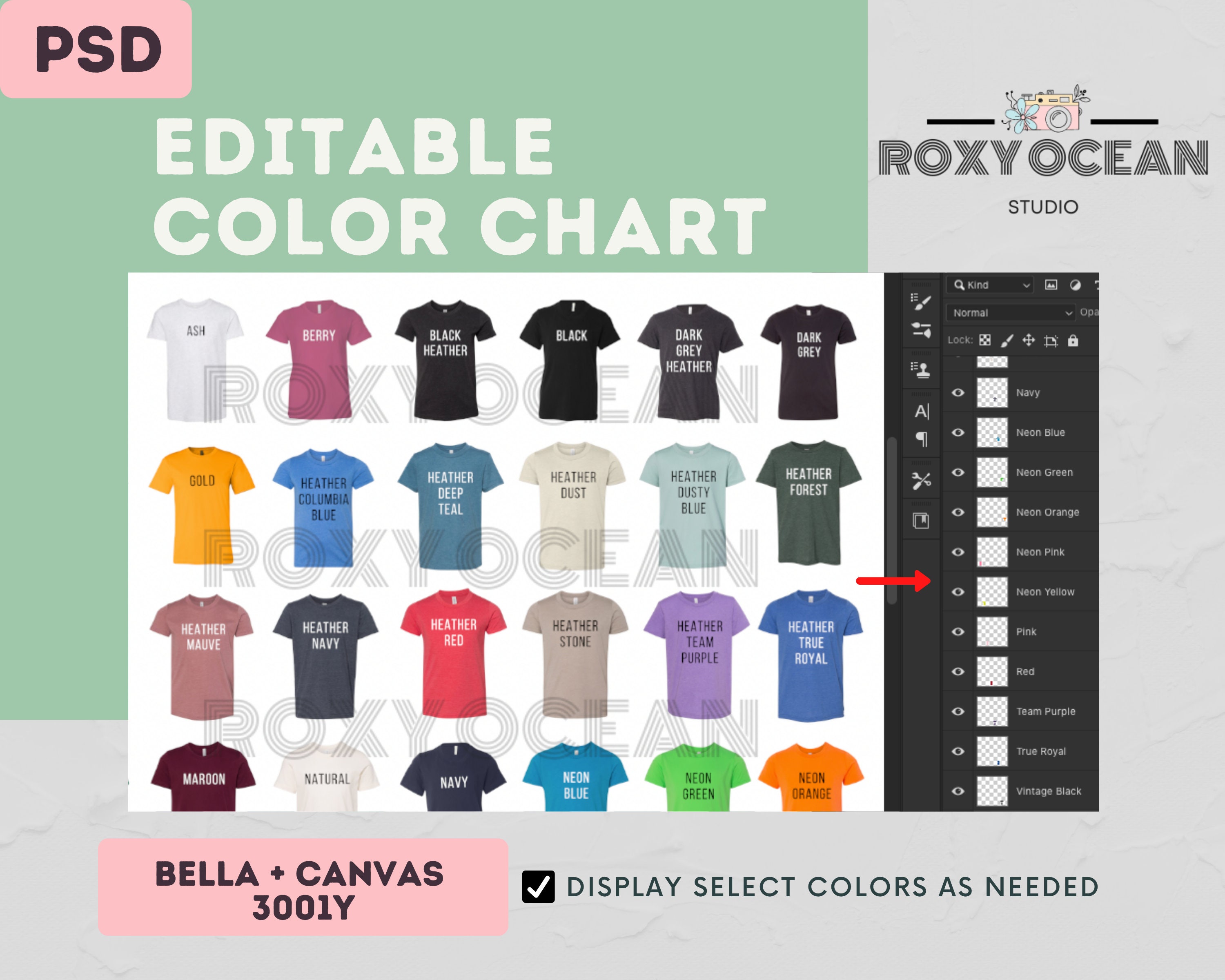 Bella Canvas 3001Y Color Chart Digital File Color and Size | Etsy