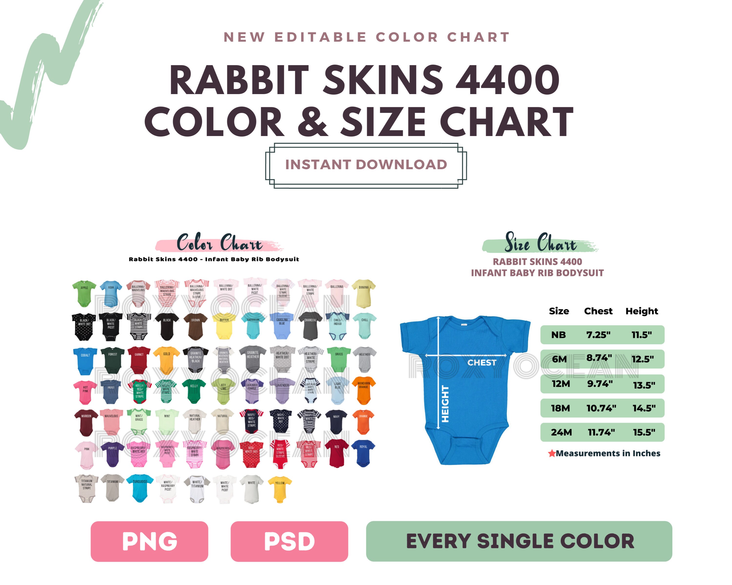 Rabbit Skins 4400 Color Chart Digital File Color and Size | Etsy