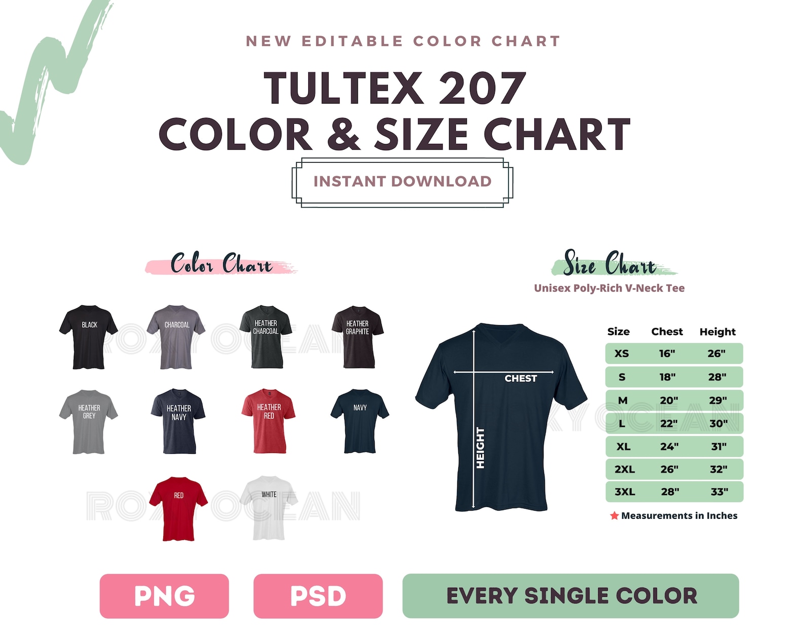 Tultex 207 Color Chart 207TC Color and Size Chart Digital | Etsy